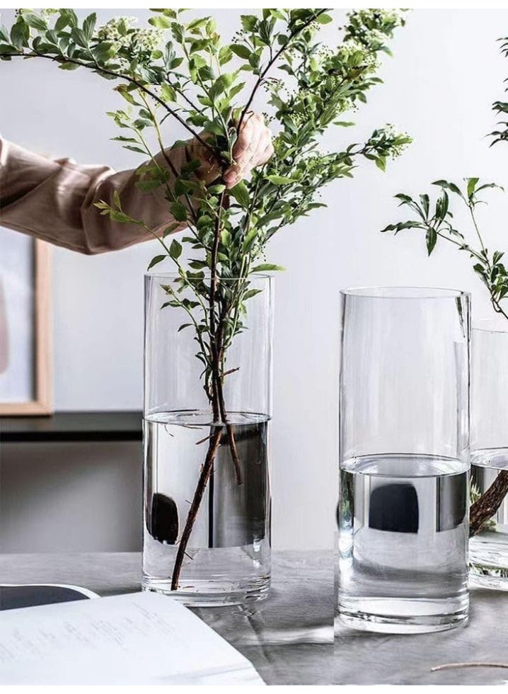 Cylindrical Glass Vase, 30 cm Height, Clear glass, Modern Flower Container - Image 1